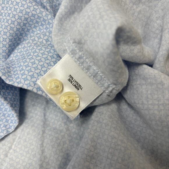 Peter Millar 2XL Blue Star Pattern Long Sleeve Button Down Linen Blend Shirt - Picture 4 of 6